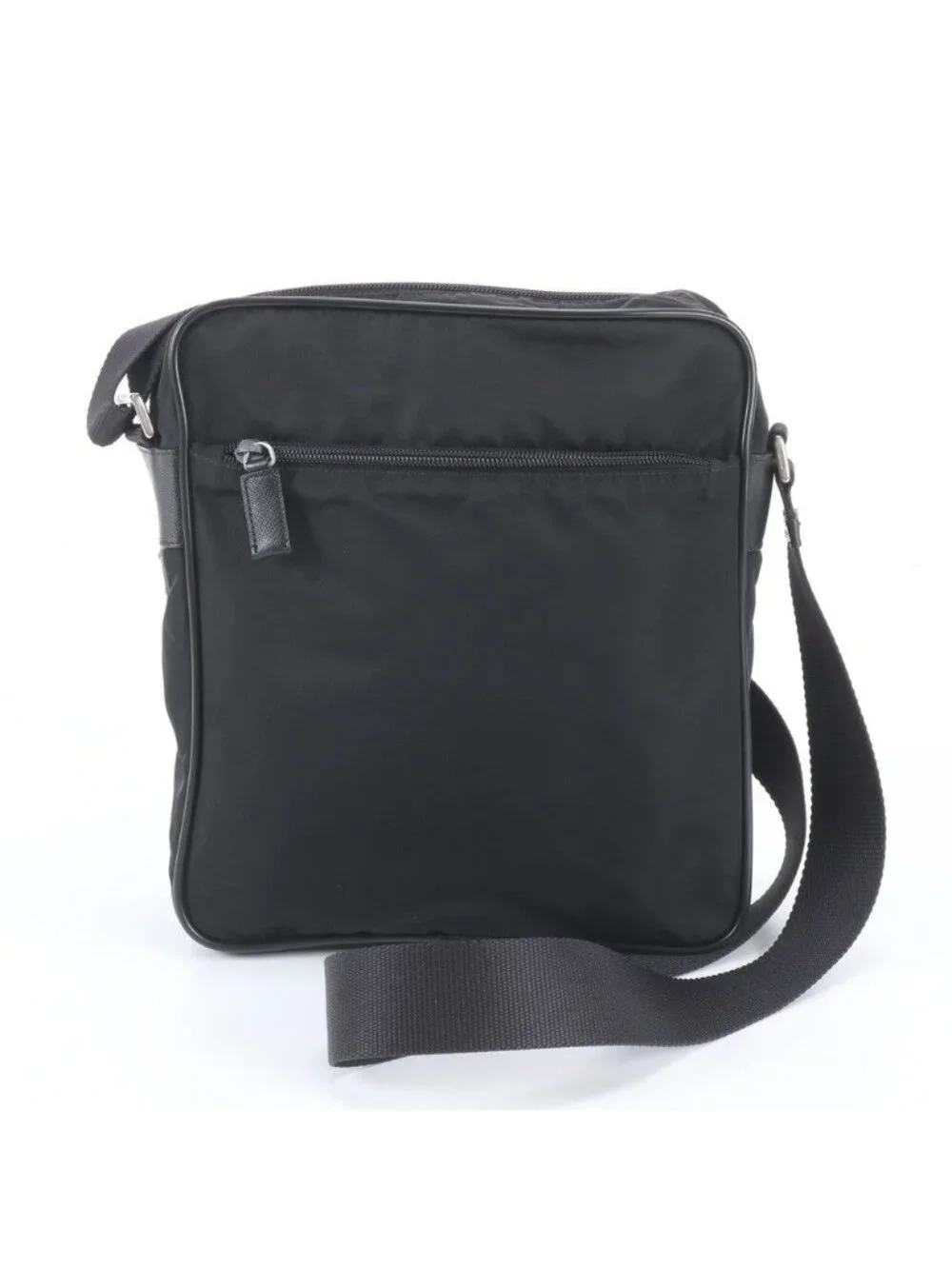 Prada Tessuto Nylon Triangle Logo Leather Shoulder Bag Crossbody Black